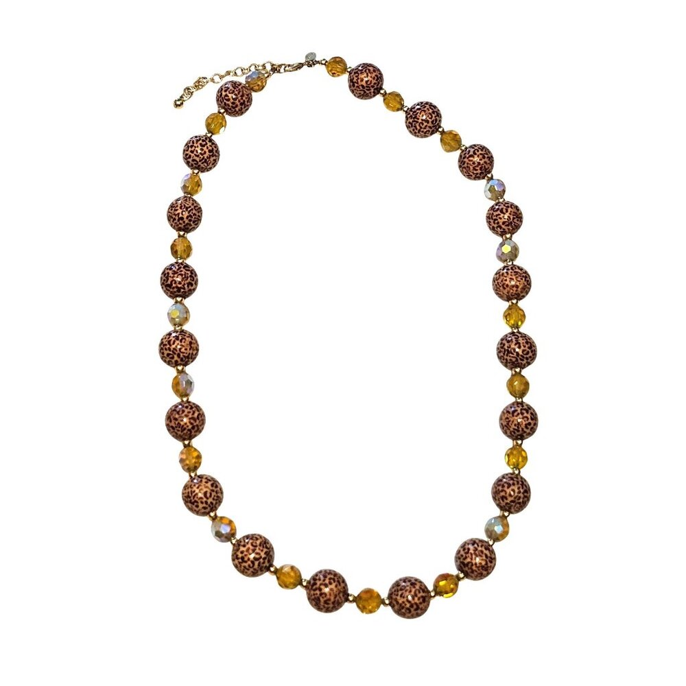 JOAN RIVERS Vintage Animal Print & Crystal Beaded 30" Necklace